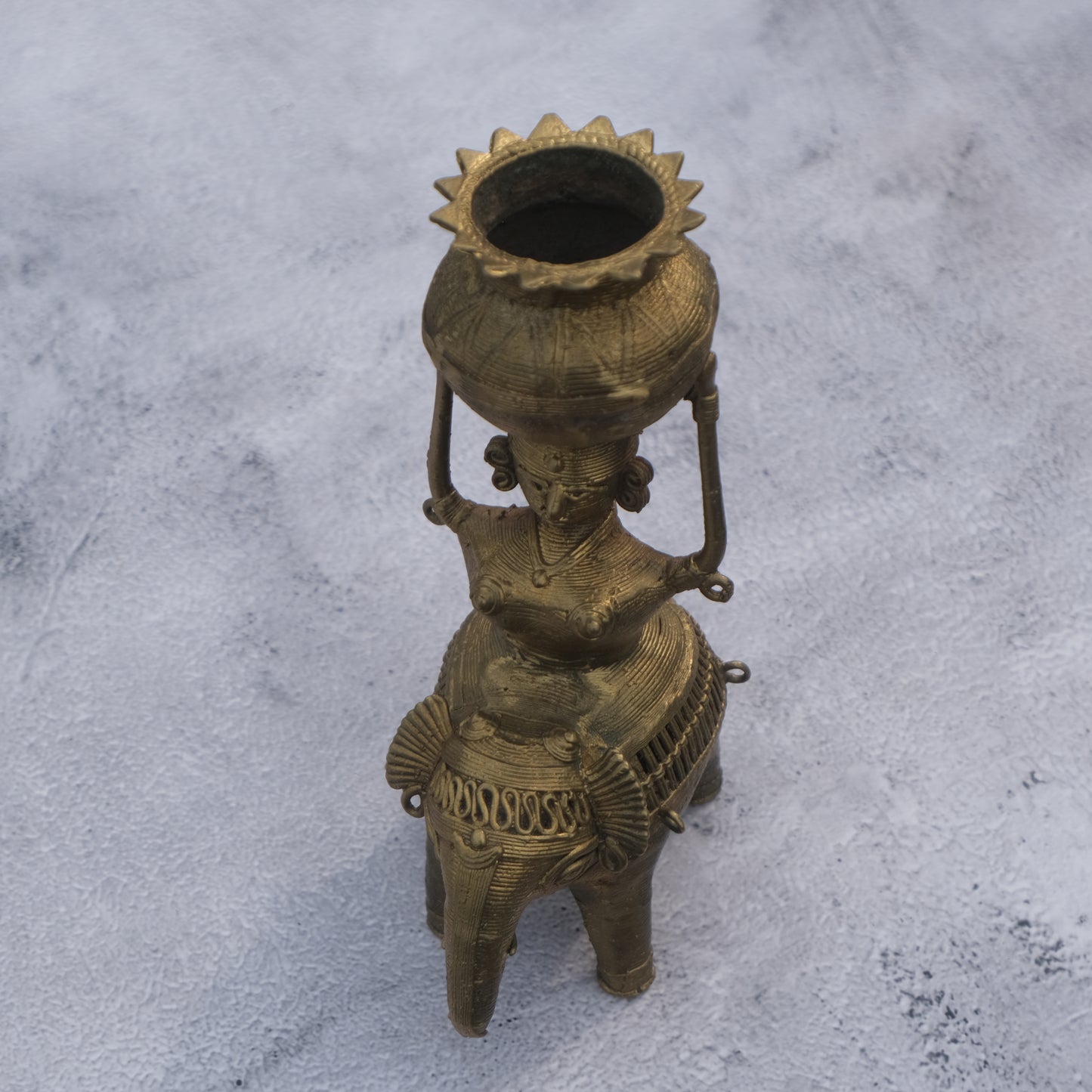 Nuagaon Dhokra Lady on Elephant Showpiece — Handcrafted Lost-Wax Brass Showpiece