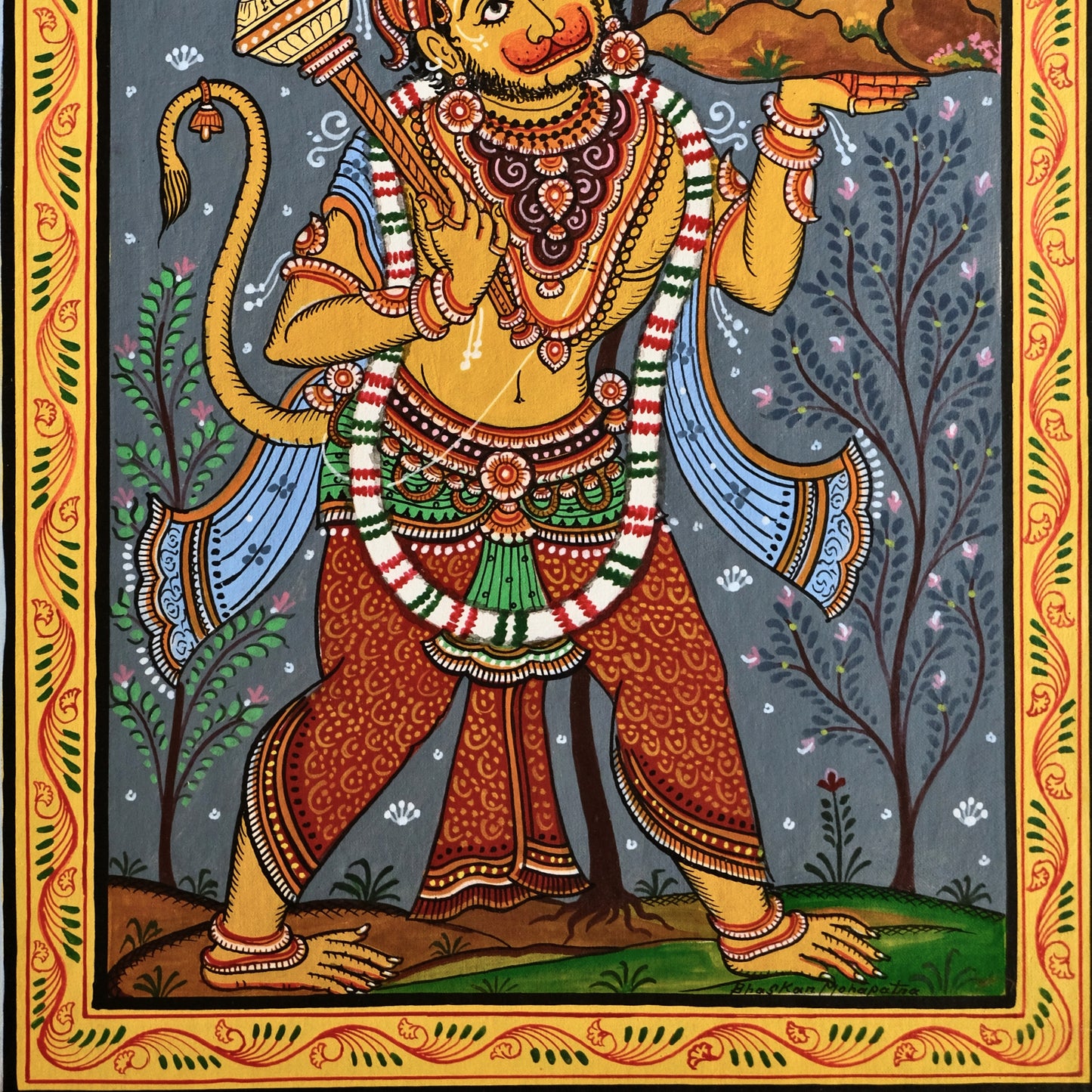 Pattachitra Painting - Sri Hanuman by Sri Bhaskar Mohapatra