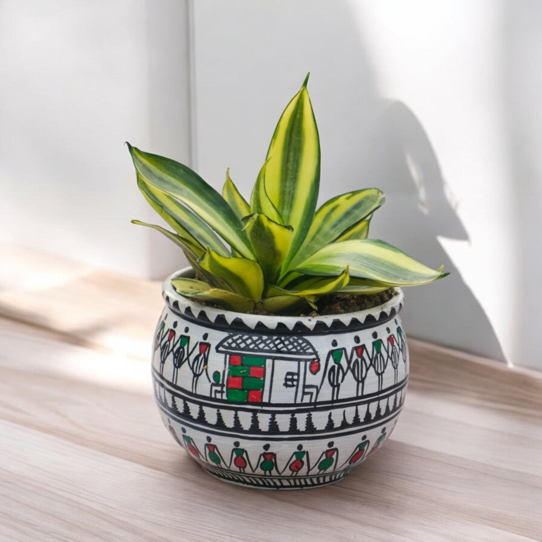 tribal plant pot Hand painted Tribal style Aluminum Planter – KalaKart