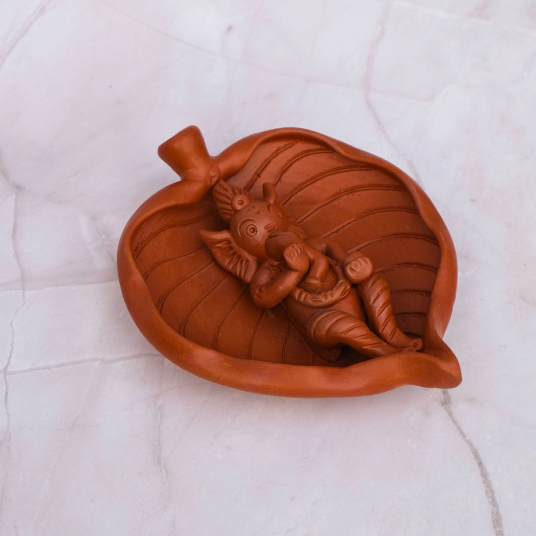 Terracotta- Ganesha on Leaf wall hanging