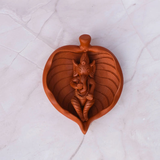 Terracotta- Ganesha on Leaf wall hanging