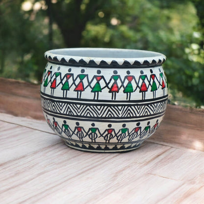 Hand painted Tribal style Aluminum Planter