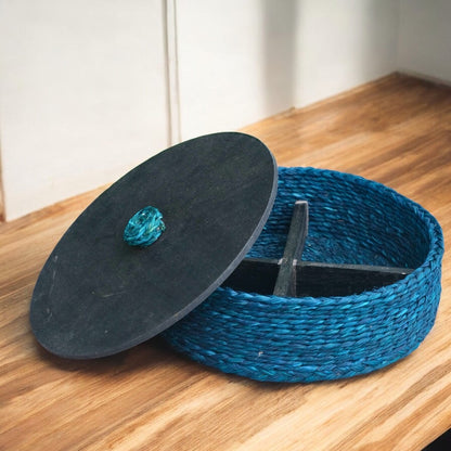 Sabai Grass Blue Circular Dry Fruit Case