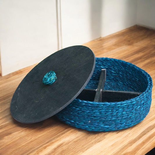 Sabai Grass Blue Circular Dry Fruit Case