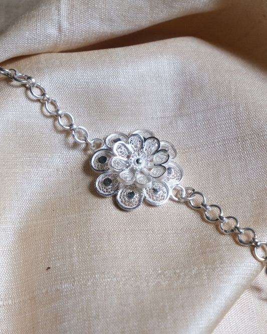 Silver Filigree Handmade Gulmohar Rakhi