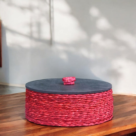 Handcrafted Sabai Grass Red Roti Case with Lid