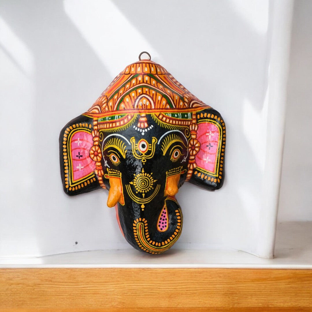 Handmade Papier-mâché Shree Ganesh Black Mask Decorative Showpiece