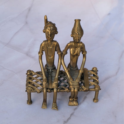 Dhokra Craft Home decor- Tribal couple sitting on cot