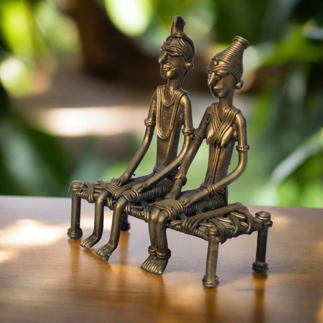 Dhokra Craft Home decor- Tribal couple sitting on cot