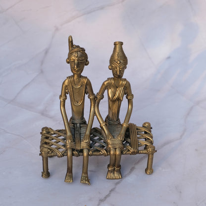 Dhokra Craft Home decor- Tribal couple sitting on cot