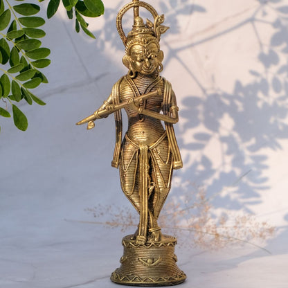 Dhokra Craft Home Decor- Shri Krishna playing Bansuri standing