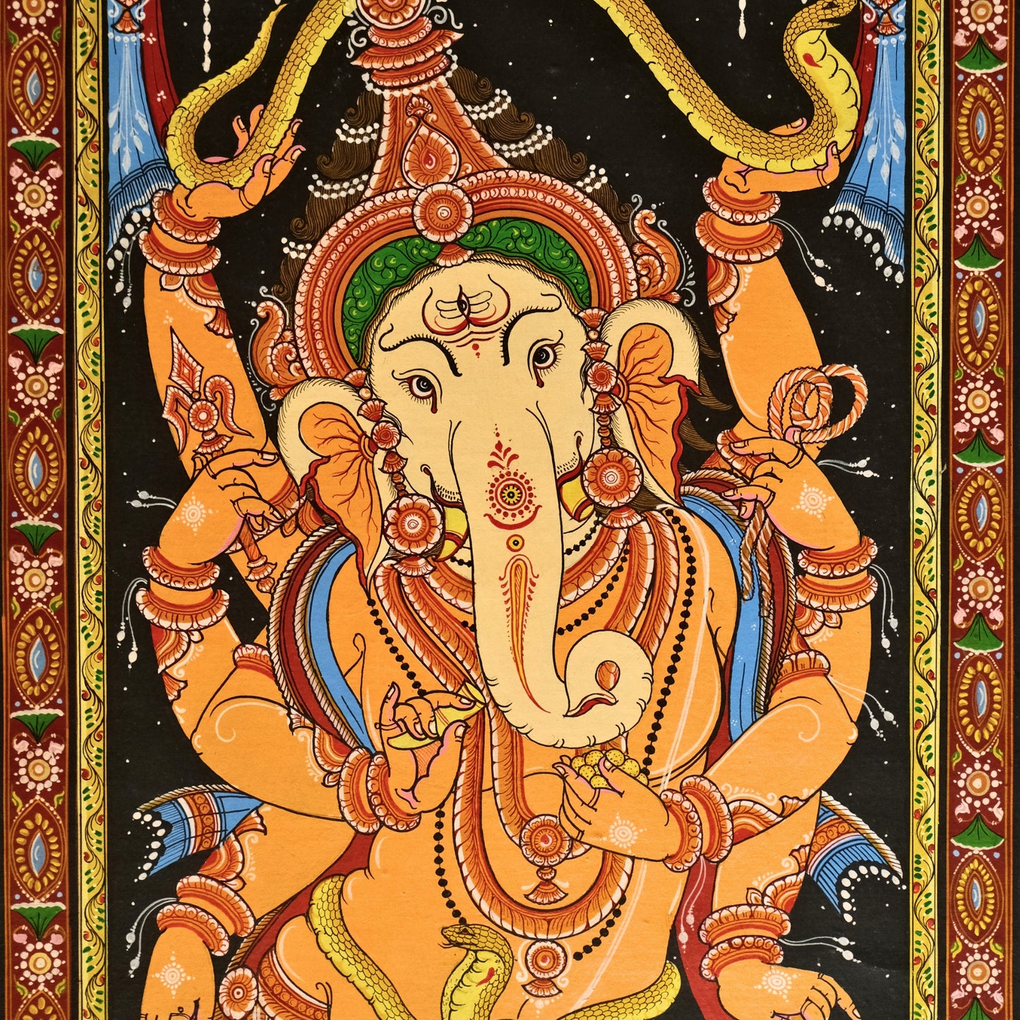 Pattachitra Painting -  Standing Sri Ganesh by Sri Bhaskar Mohapatra
