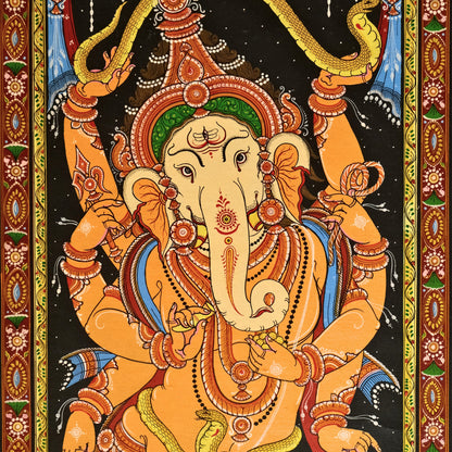 Pattachitra Painting -  Standing Sri Ganesh by Sri Bhaskar Mohapatra