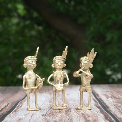 Dhokra Craft- Tribal Musicians playing Instruments Set of 3