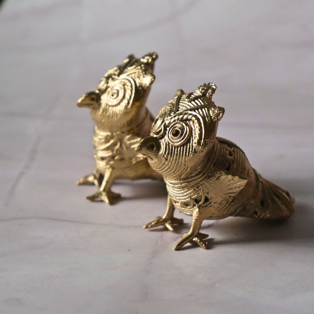 KalaKart Dhokra Twin Owl (Small) By Sanatana Pradhan - Ancient Handicrafts of India