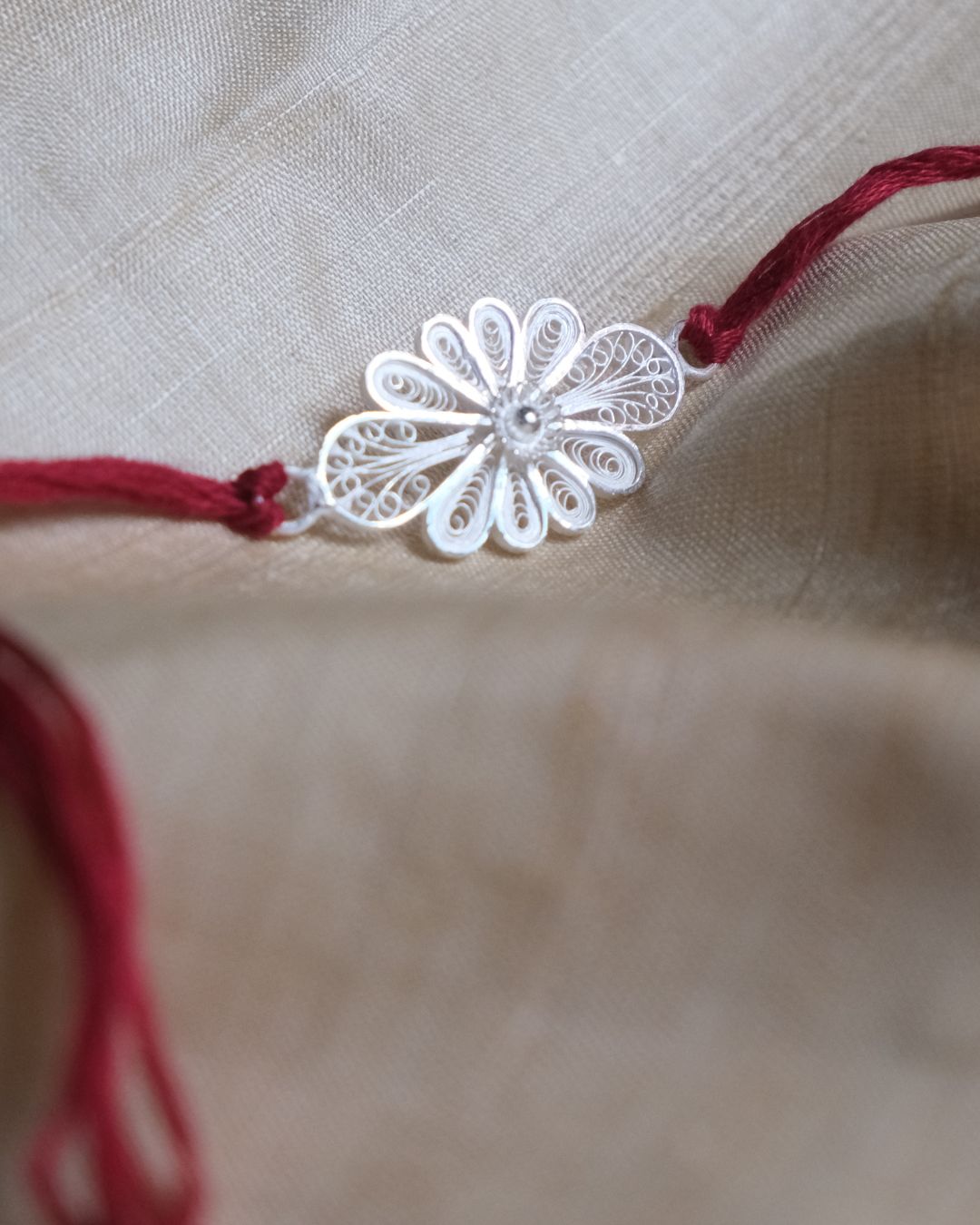 Silver Filigree Handmade Phool Rakhi