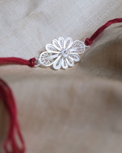 Silver Filigree Handmade Phool Rakhi