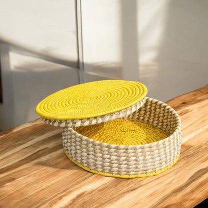 Sabai Grass Circular Roti Case with Yellow Lid