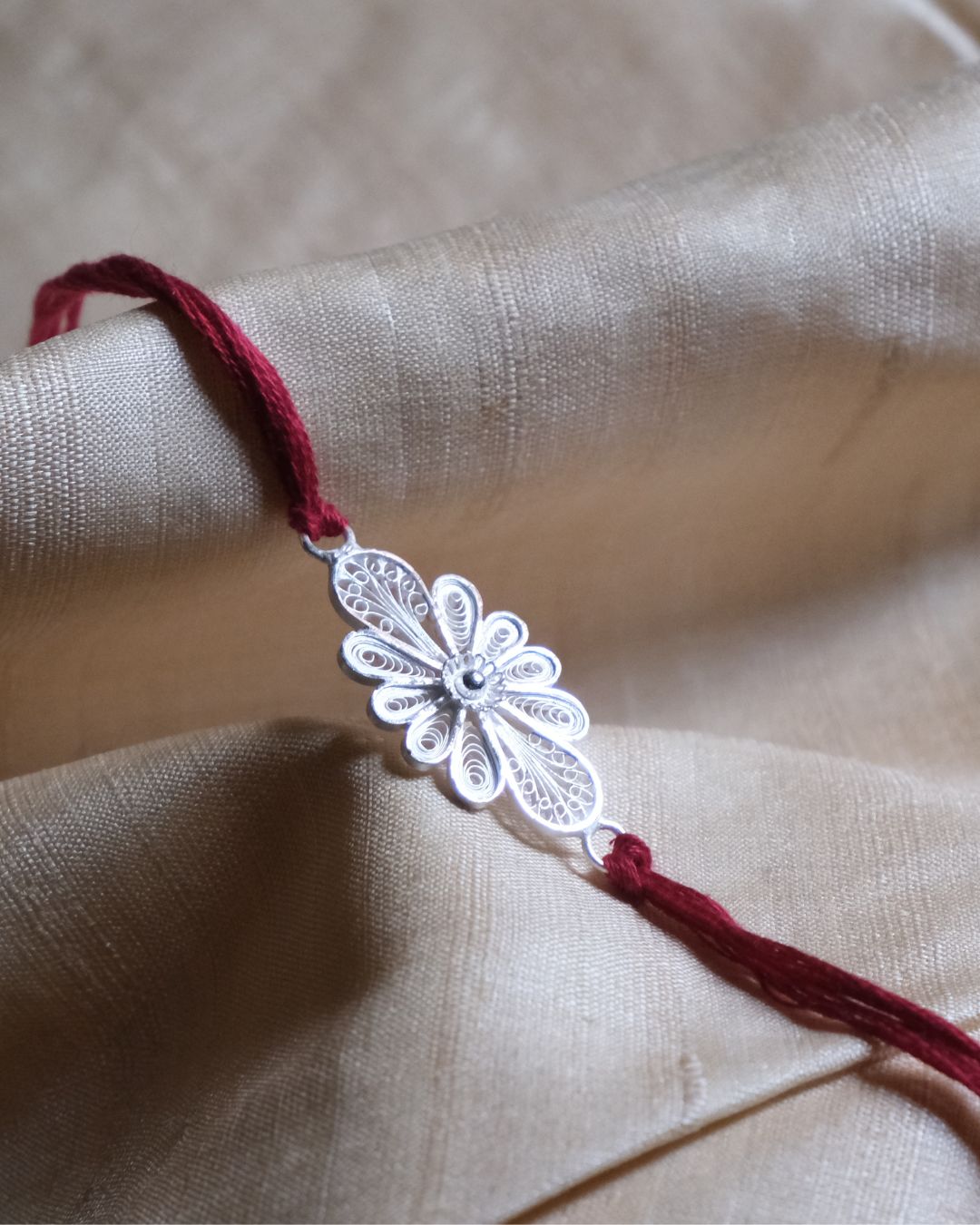 Silver Filigree Handmade Phool Rakhi