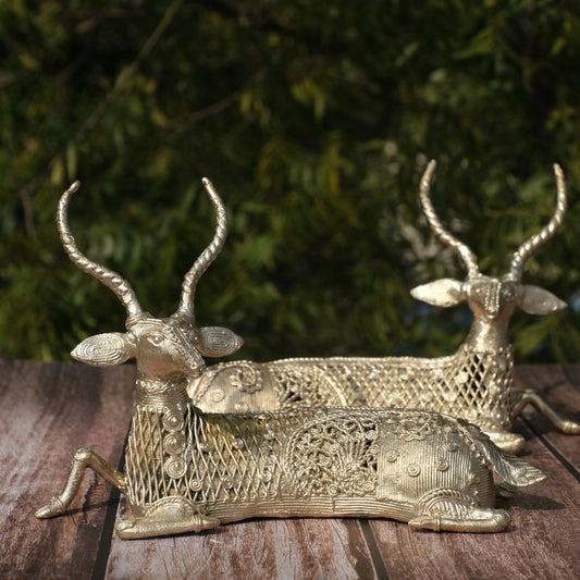 Dhokra Craft Home Decor- Twin Deer Sitting