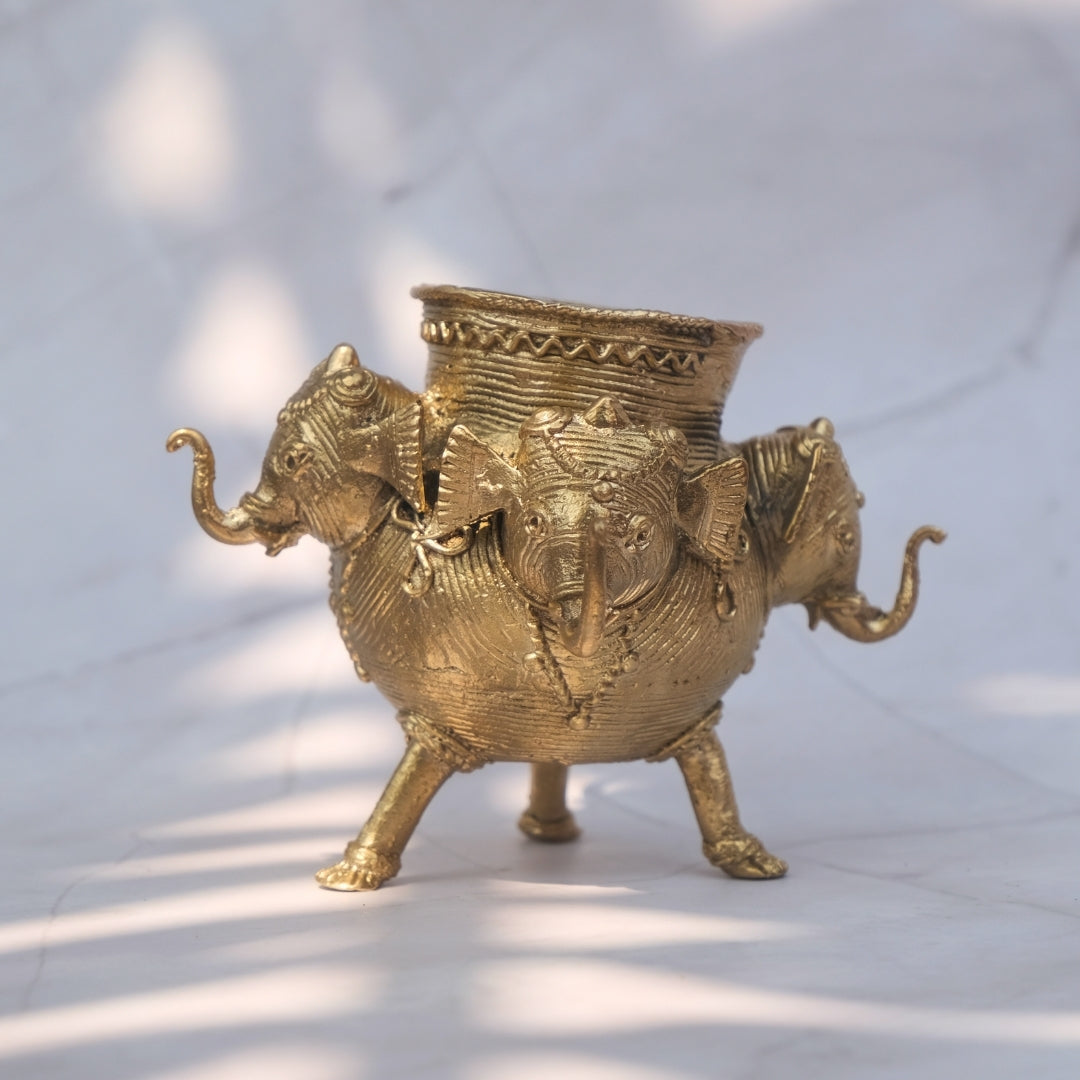 KalaKart Dhokra '4 Elephant-Headed Pen Stand' By Sanatana Pradhan - Ancient Handicrafts of India