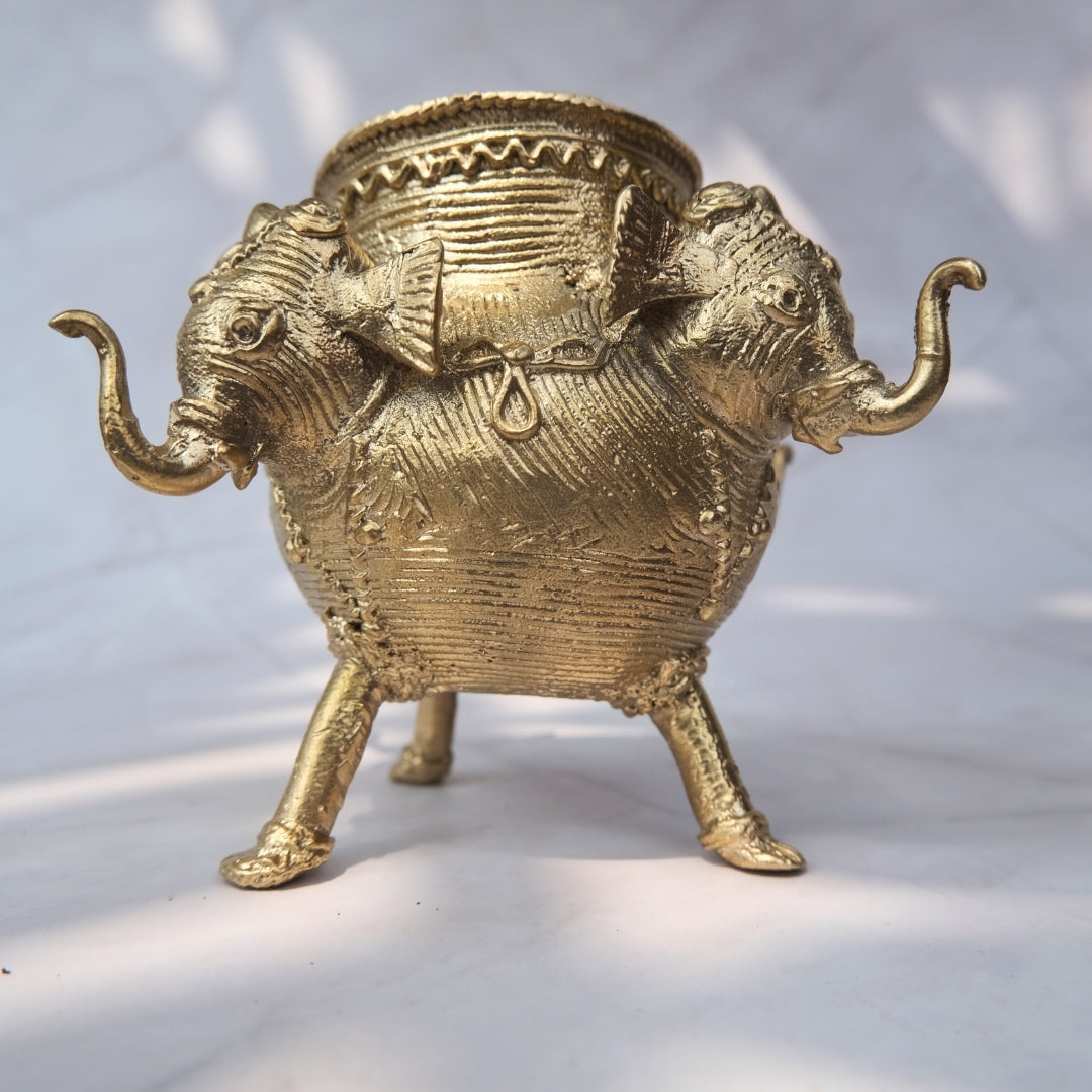 KalaKart Dhokra '4 Elephant-Headed Pen Stand' By Sanatana Pradhan - Ancient Handicrafts of India