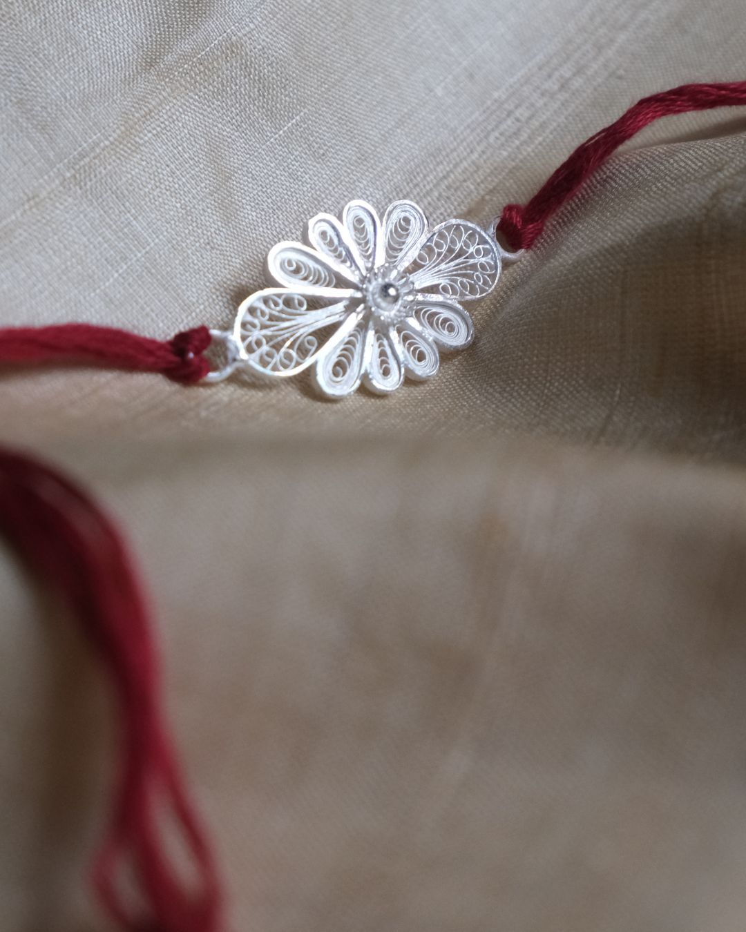 Silver Filigree Handmade Phool Rakhi