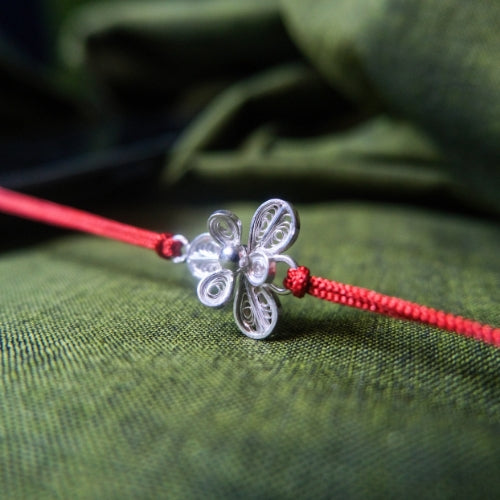 Silver Filigree Handmade Tiny Flower Rakhi