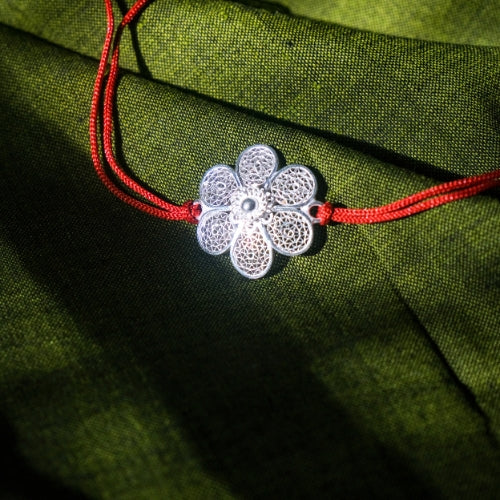 Silver Filigree Handmade Gulmohar Rakhi