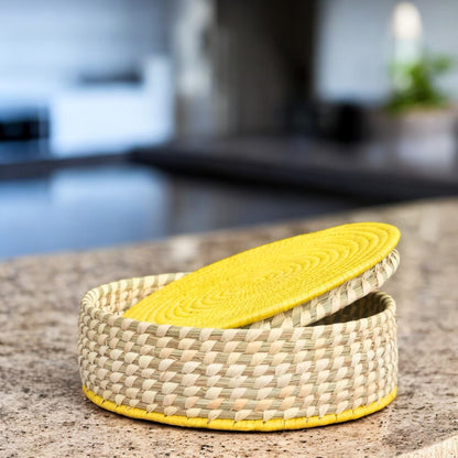 Sabai Grass Circular Roti Case with Yellow Lid