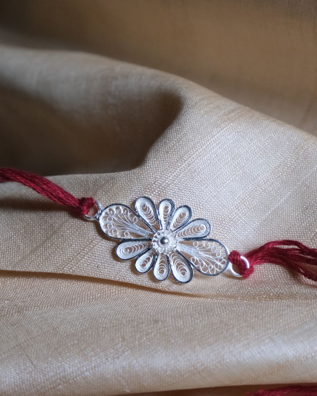 Silver Filigree Handmade Phool Rakhi