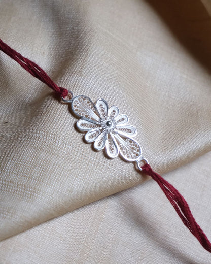 Silver Filigree Handmade Phool Rakhi
