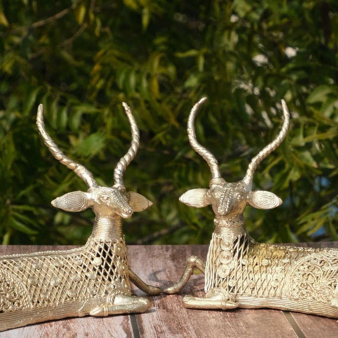 Nuagaon Dhokra Large Deer Sitting — Handcrafted Lost-Wax Brass