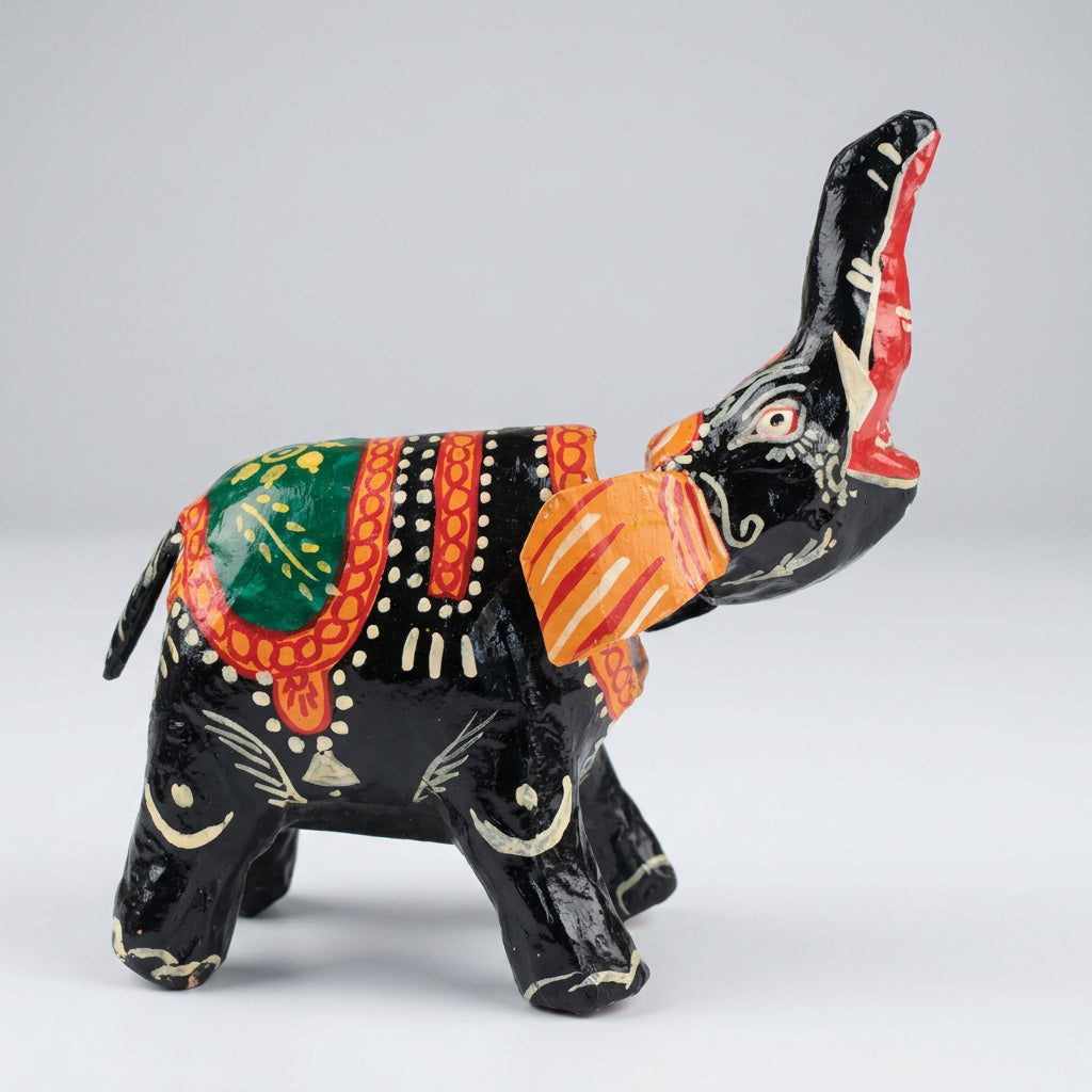Black bobblehead elephant Pattachitra papier mache showpiece 8 inch – KalaKart
