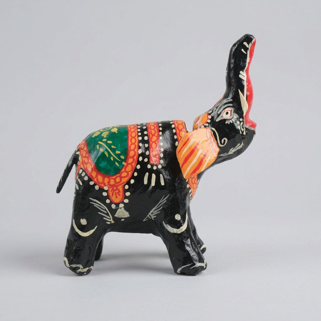 Black bobblehead elephant  papier mache showpiece 8 inch