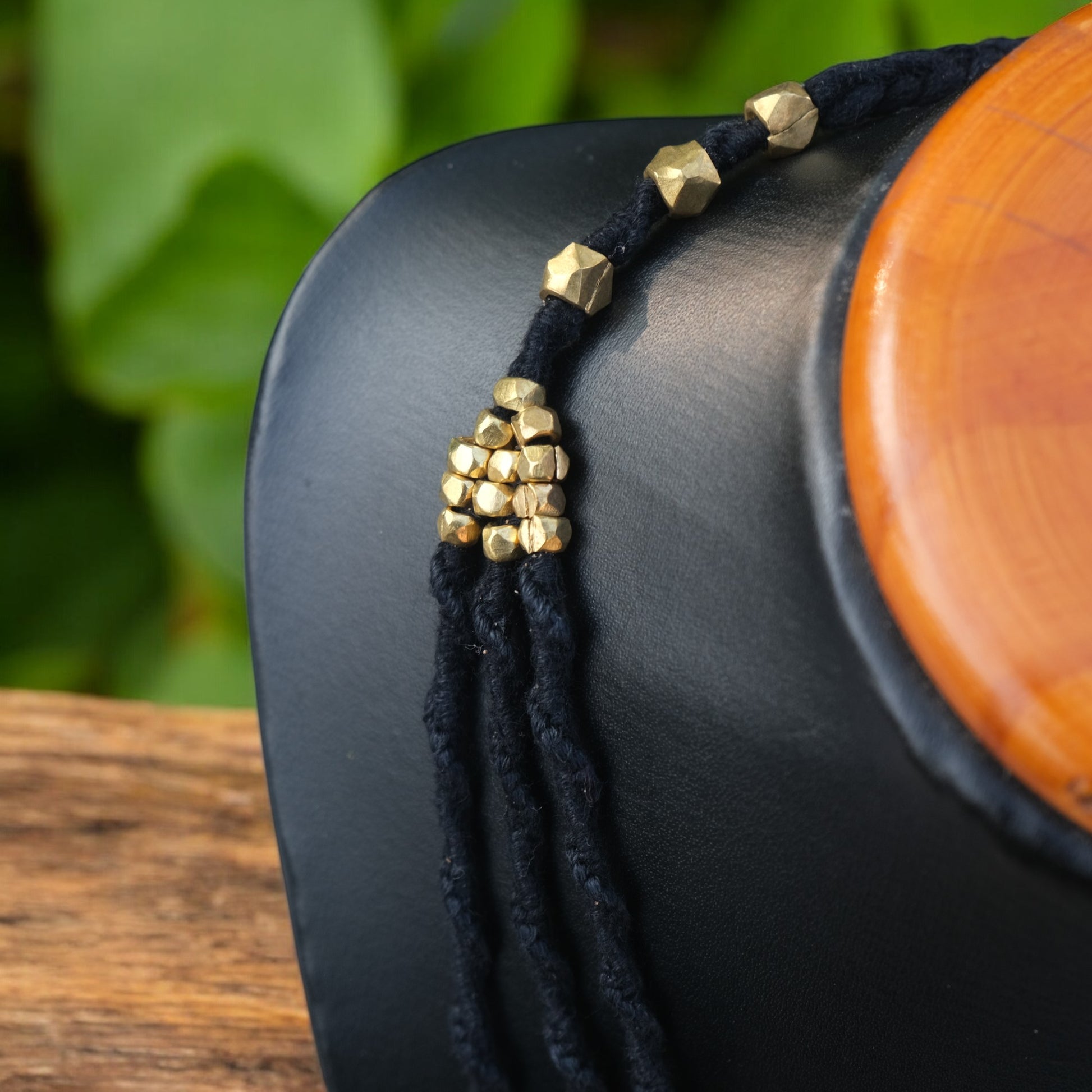 Handcrafted Dhokra beaded choker necklace with geometric brass beads; ethically made by Odisha artisans using ancient lost-wax casting. A sustainable bohemian statement piece for v-neck tops or ethnic dresses by KalaKart