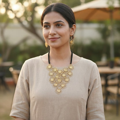 Dhokra Craft Handmade Manjari Necklace Set with Earrings - Authentic Tribal Brass Jewellery India