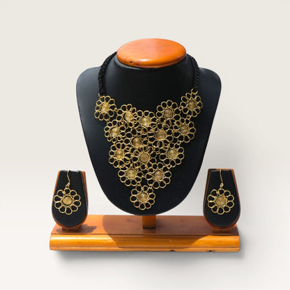 Dhokra Craft Handmade Manjari Necklace Set with Earrings - Authentic Tribal Brass Jewellery India