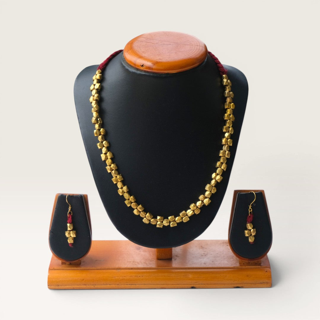 Dhokra Craft Handmade Archana Necklace Set with Earrings- Authentic Tribal Brass Jewellery India