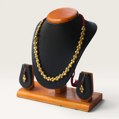 Dhokra Craft Handmade Archana Necklace Set with Earrings- Authentic Tribal Brass Jewellery India