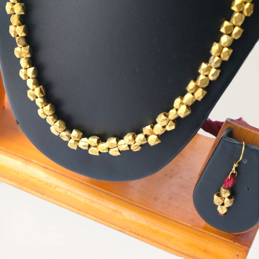 Dhokra Craft Handmade Archana Necklace Set with Earrings- Authentic Tribal Brass Jewellery India