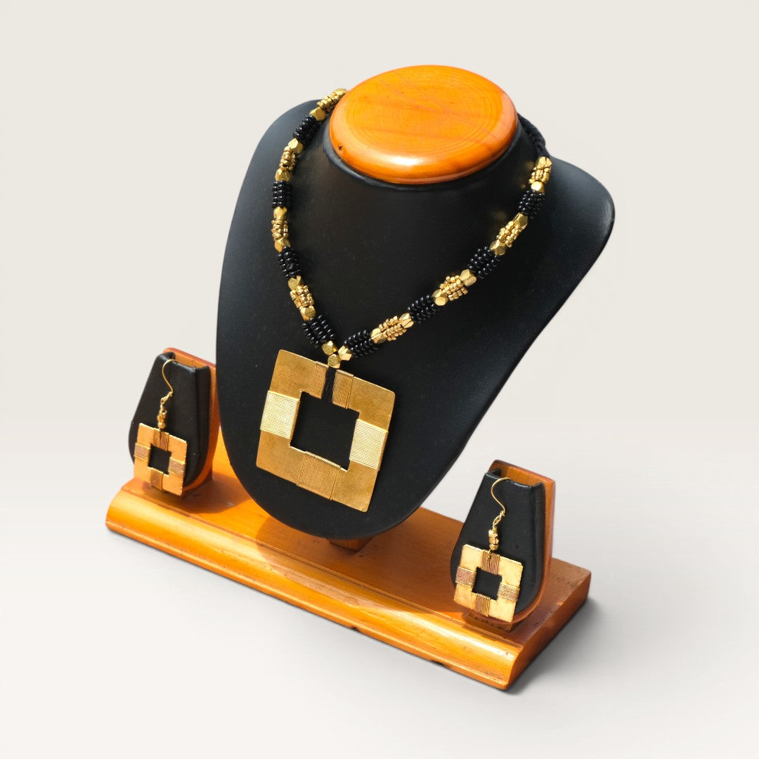 Dhokra Craft Handmade Kanti Necklace Set with Earrings - Authentic Tribal Brass Jewellery India