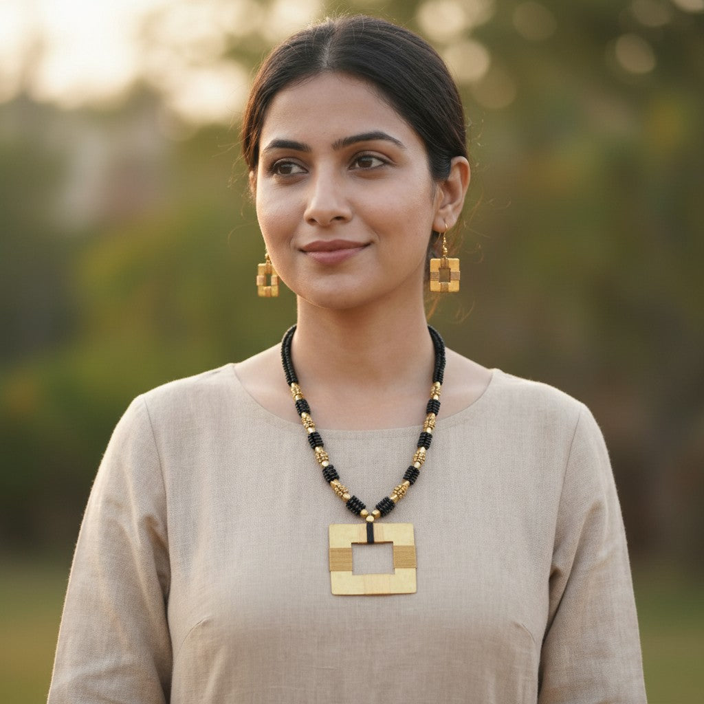 Dhokra Craft Handmade Kanti Necklace Set with Earrings - Authentic Tribal Brass Jewellery India