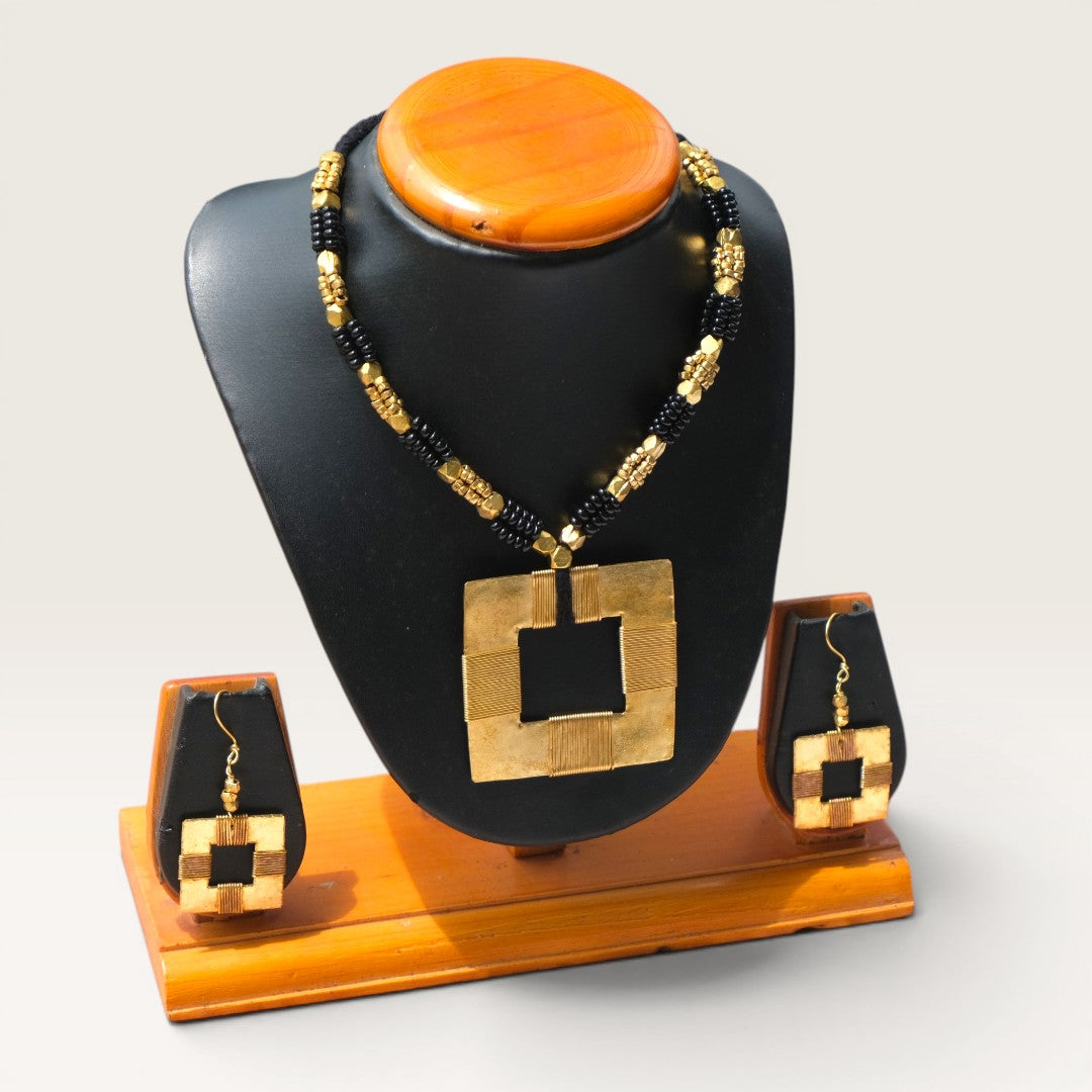 Dhokra Craft Handmade Kanti Necklace Set with Earrings - Authentic Tribal Brass Jewellery India