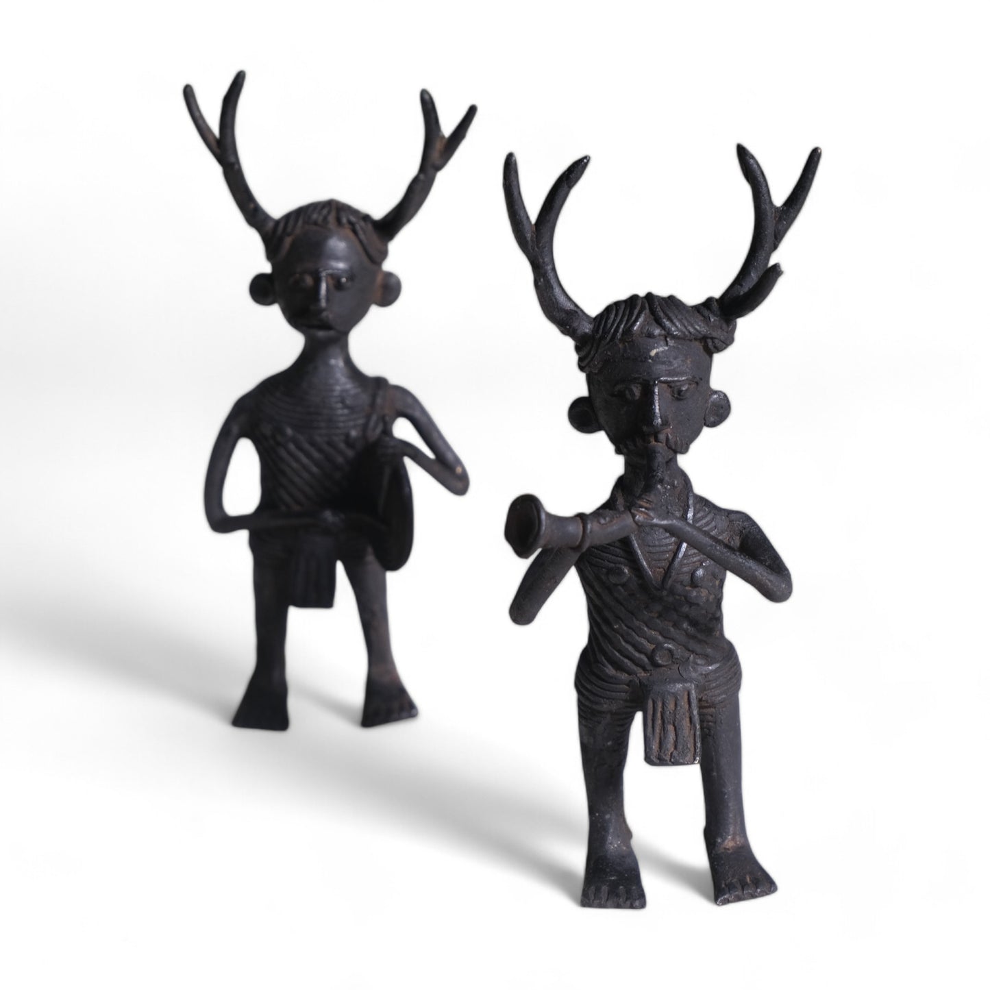 Exquisite Black Dhokra Craft "Representing Kandha Tribal Musician" Home decor (Set of 2)