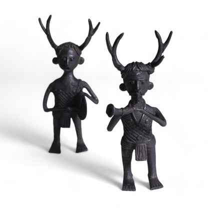 Exquisite Black Dhokra Craft "Representing Kandha Tribal Musician" Home decor (Set of 2)