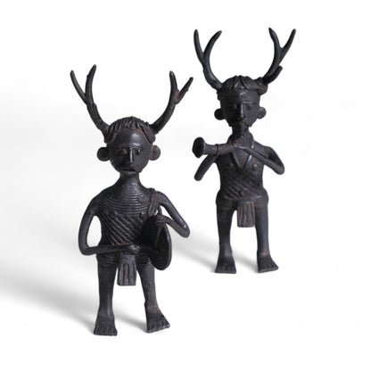 Exquisite Black Dhokra Craft "Representing Kandha Tribal Musician" Home decor (Set of 2)