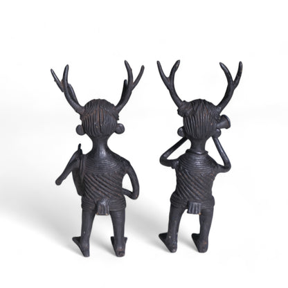 Exquisite Black Dhokra Craft "Representing Kandha Tribal Musician" Home decor (Set of 2)