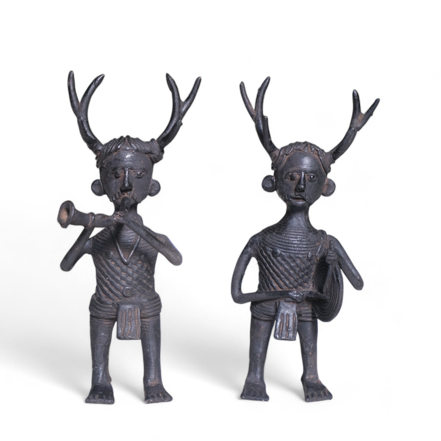 Exquisite Black Dhokra Craft "Representing Kandha Tribal Musician" Home decor (Set of 2)