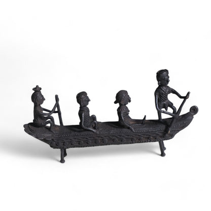 Exquisite Black Dhokra Craft "People Rowing Boat"